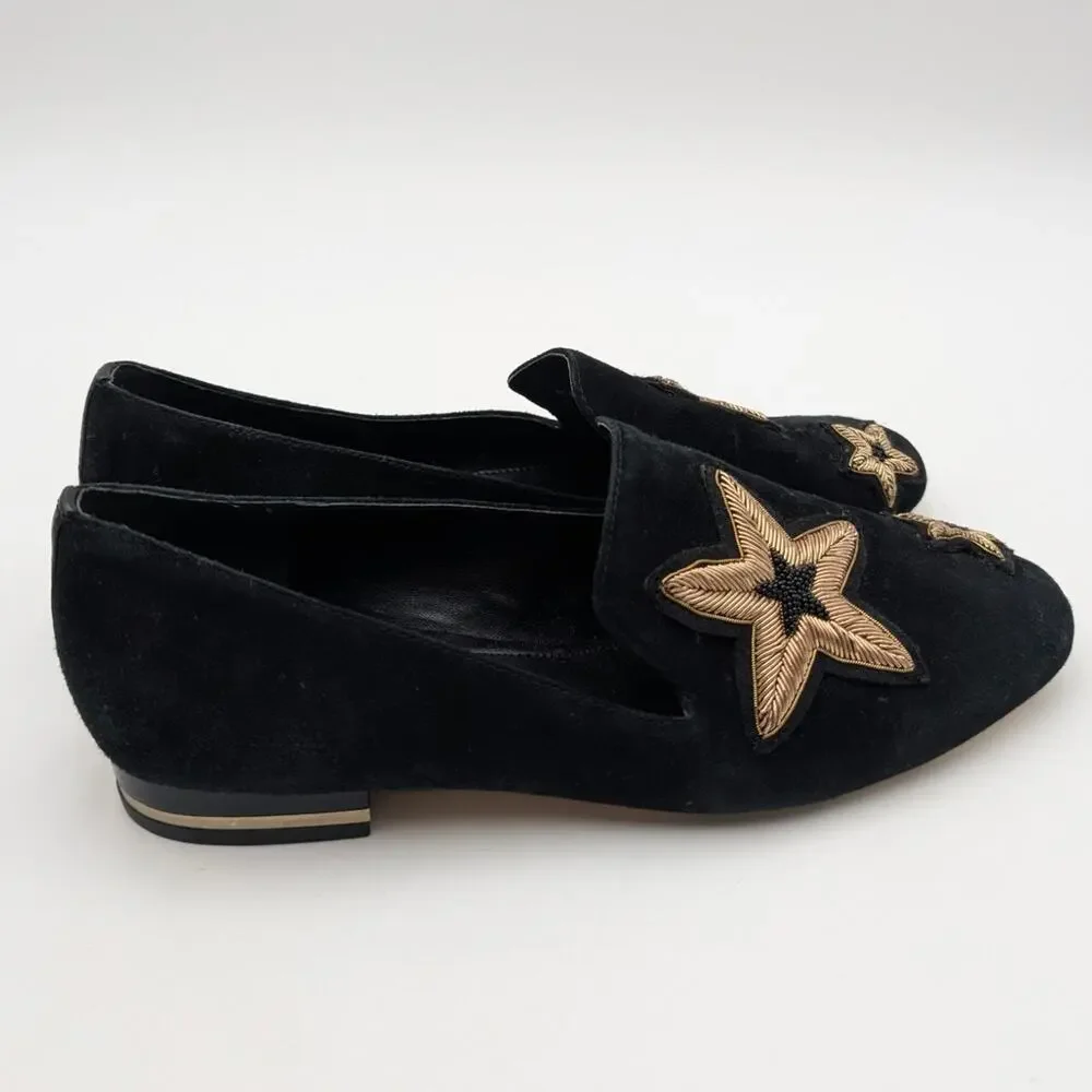 Michael Kors Natasha Suede Gold Star Loafers Women's Black Size US6.5M EU36.5